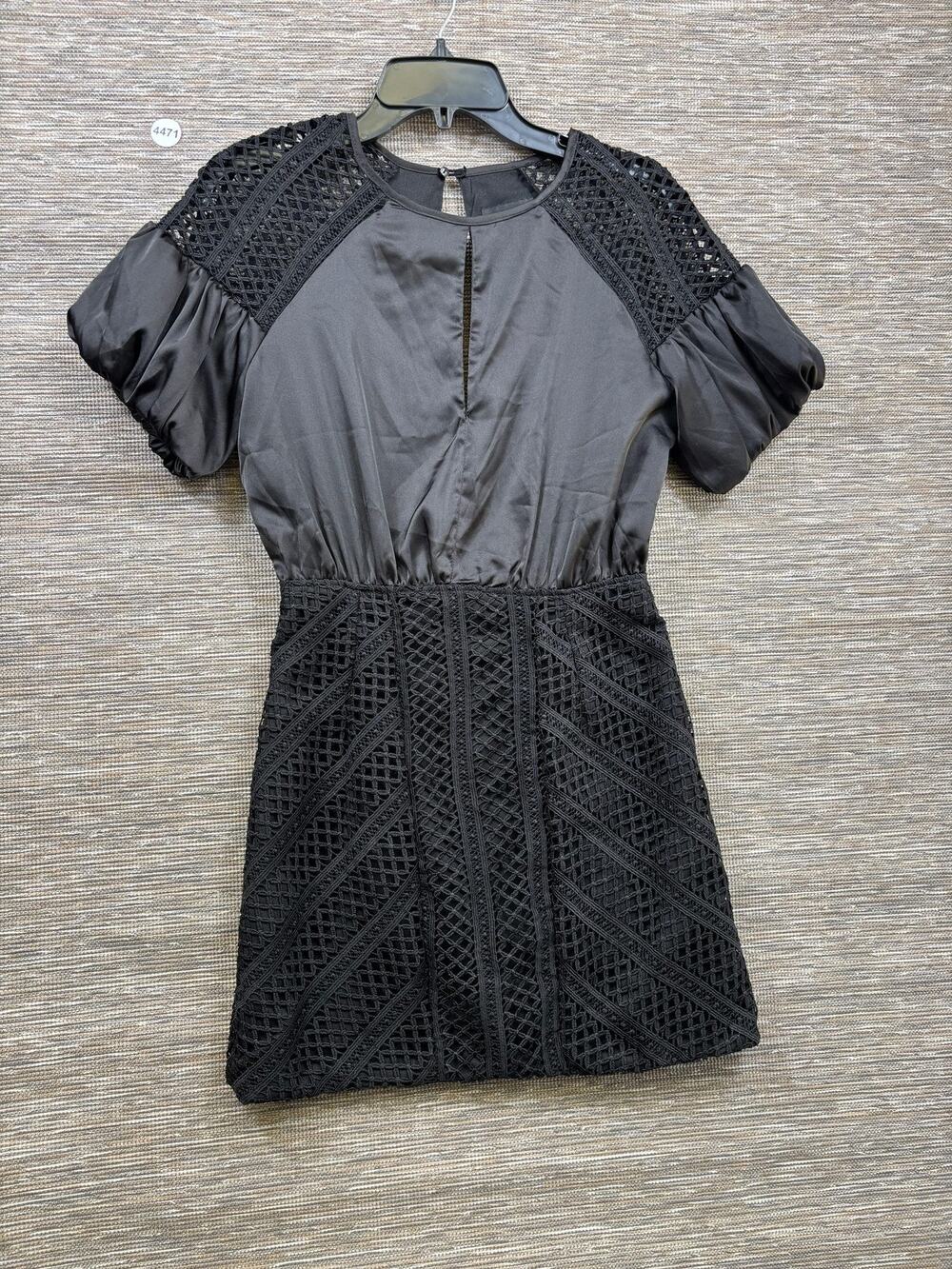 DO+BE Dress Womens S Black Lace Crochet Puff Sleeve Mini Short Party Cocktail